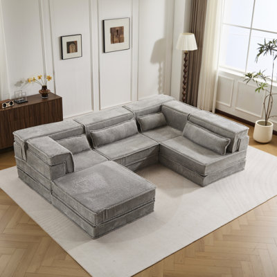 Convertible Compression Mahjong In -grey, 4 Seater With , Circle Fleece Fabric, No Assembly, Suitable For Living Room, Office And More , 1 Fleece, Tv Watching Gaming