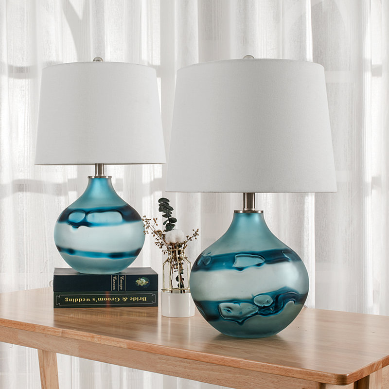 Akash 22" Coastal Modern Art with 3-Way Dimming Glass Table Lamps, Taupe