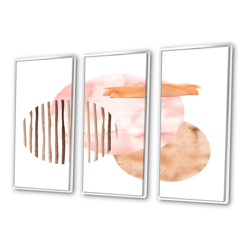 Formes géométriques abstraites dans des tons de terre - ensemble d'art moderne sur toile encadrée moderne de 3, Blanc