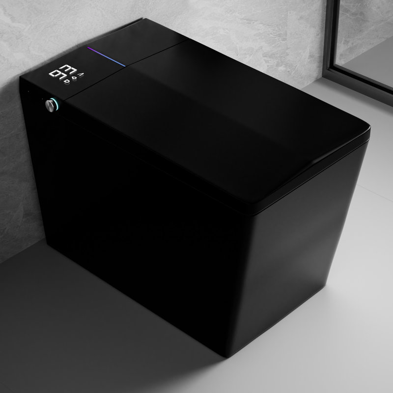 Yingze Square Smart Toilet with Built-In Tank & Power Pump, Auto Open/Close Lid, Auto Flush, Heated Bidet Seat, Warm Water & Dry, LED Night Light, Remote Control, 12" Rough-In, 17" Comfort Height, Black