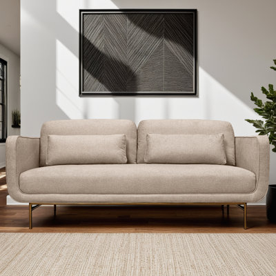 Ciabhan 77" Wide Square Arm Sofa in Fabric with Antique Brass Metal Legs
