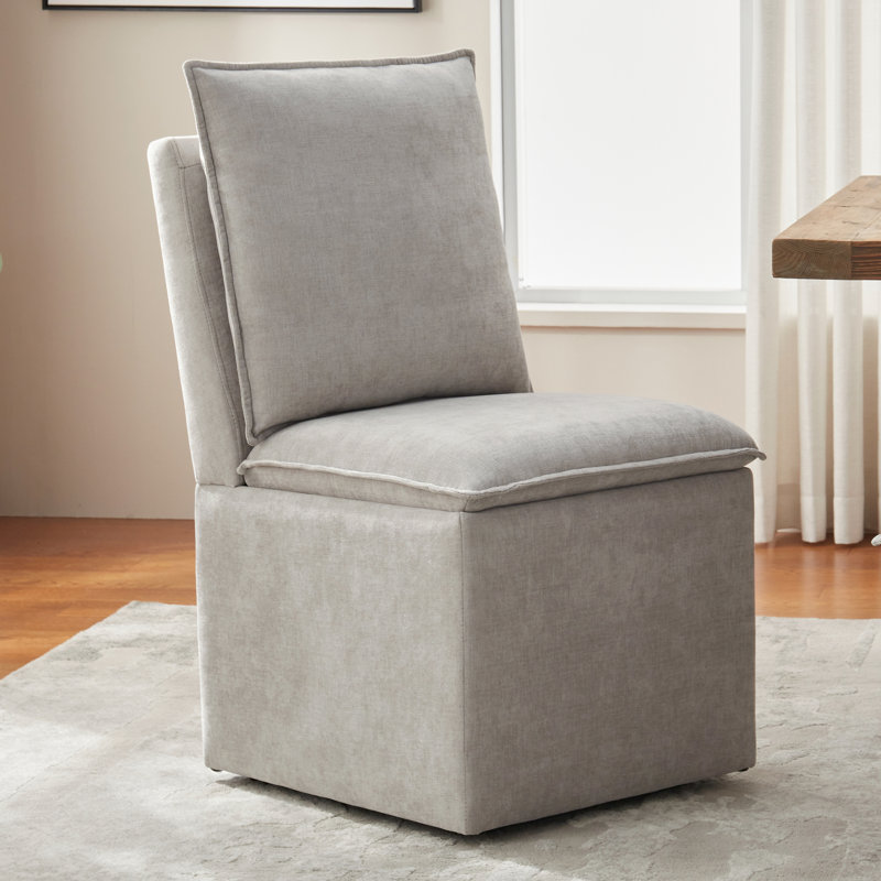 Modern Fabric Upholstered Storage Side Chairs with Casters for Living Room, Gray