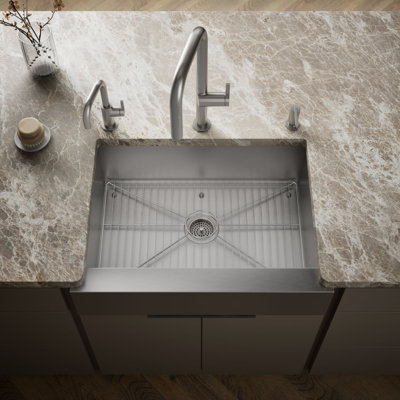 Évier de cuisine encastré à simple cuve Vault ™ en acier inoxydable avec tablier avant court pour armoire de 30 po