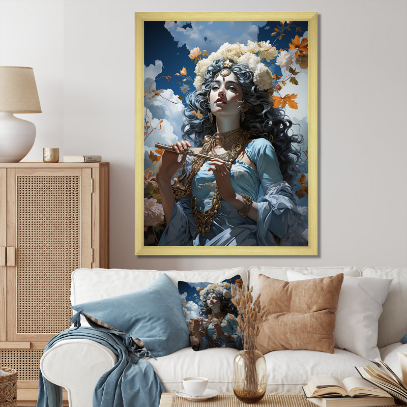 «Hinduism Krishna Azure Aria Celebration God», reproduction d'art sur toile, Cadre doré simple, H 44 po x l 34 po x P 1,5 po