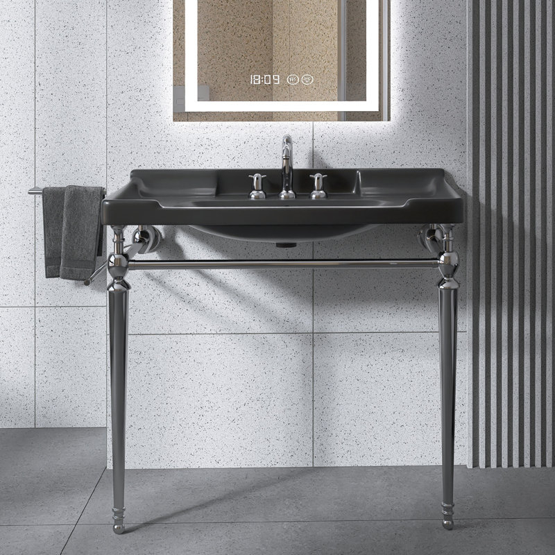 Meuble-lavabo autoportant en chrome avec lavabo console 36 po x l 18 po x H 39 po, Noir, noir, noir, noir