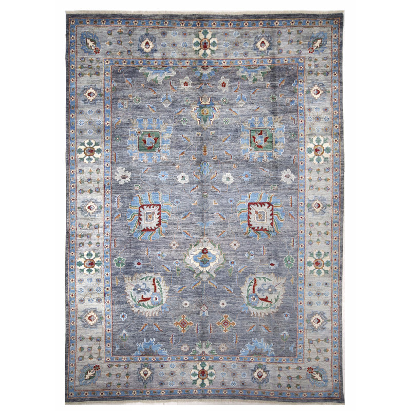 Tapis gris et argent noué à la main de haute qualité