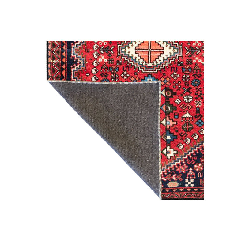Tapis décoratif traditionnel rouge tissé à motif de losanges de couleur rouge lavable à la machine