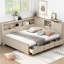 Lit de jour pleine grandeur avec options de rangement et 3 tiroirs, finition lait antique blanc, structure en bois pour des tablettes à long terme et solidité de la fabrication-389729234