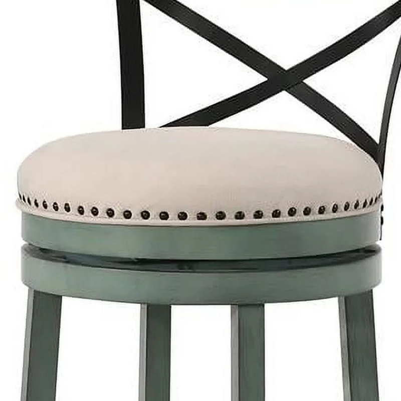Tabouret de bar pivotant en bois massif de 19,5 po de largeur Hesser, ensemble de 2, Beige / vert antique