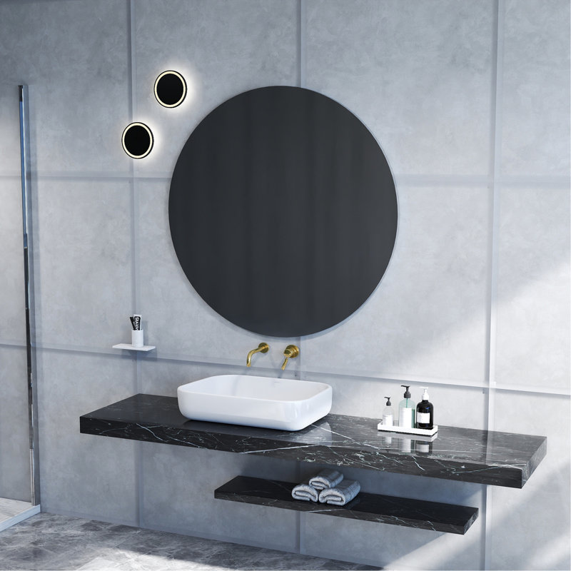 Miroir de salle de bain 70 cm, miroir rond, panneau blanc mat