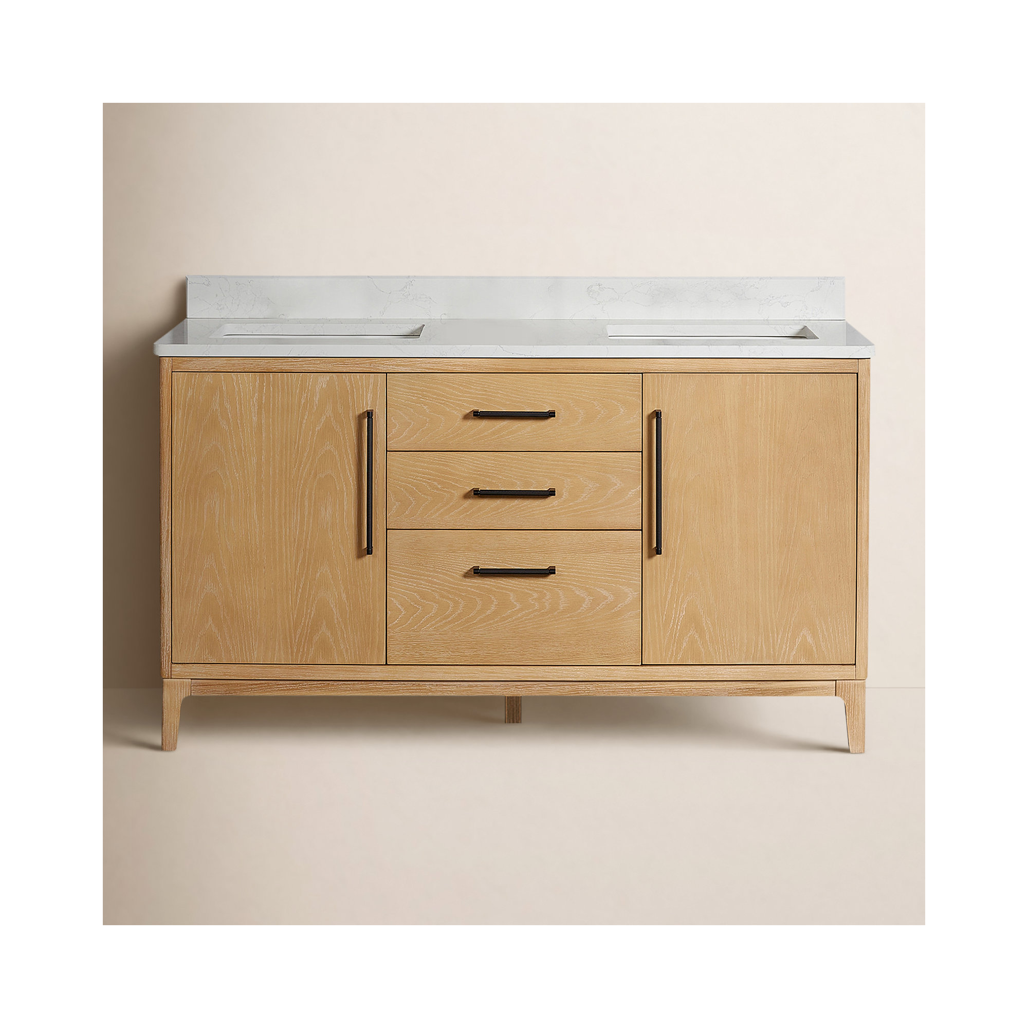 Langosta 60'' Free Standing Double Bathroom Vanity with Top, Washed Ash Gray