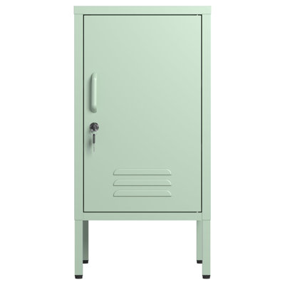 Modern Metal Locker End Table with Lockable Door – 2 Adjustable Shelves & Anti-Tilt Design, Multifunctional Storage Cabinet for Bedroom, Living Room, or Office (Matte Green)