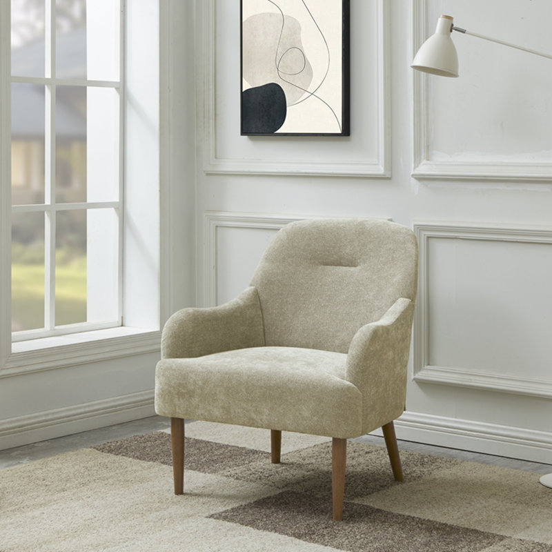 Fauteuil en chenille avec pieds en bois, Gris clair