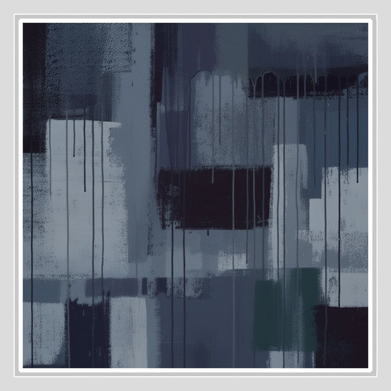 «Dark Blue Abstract Dripping Shapes», art mural sur toile encadrée, White, 36" H x 36" W