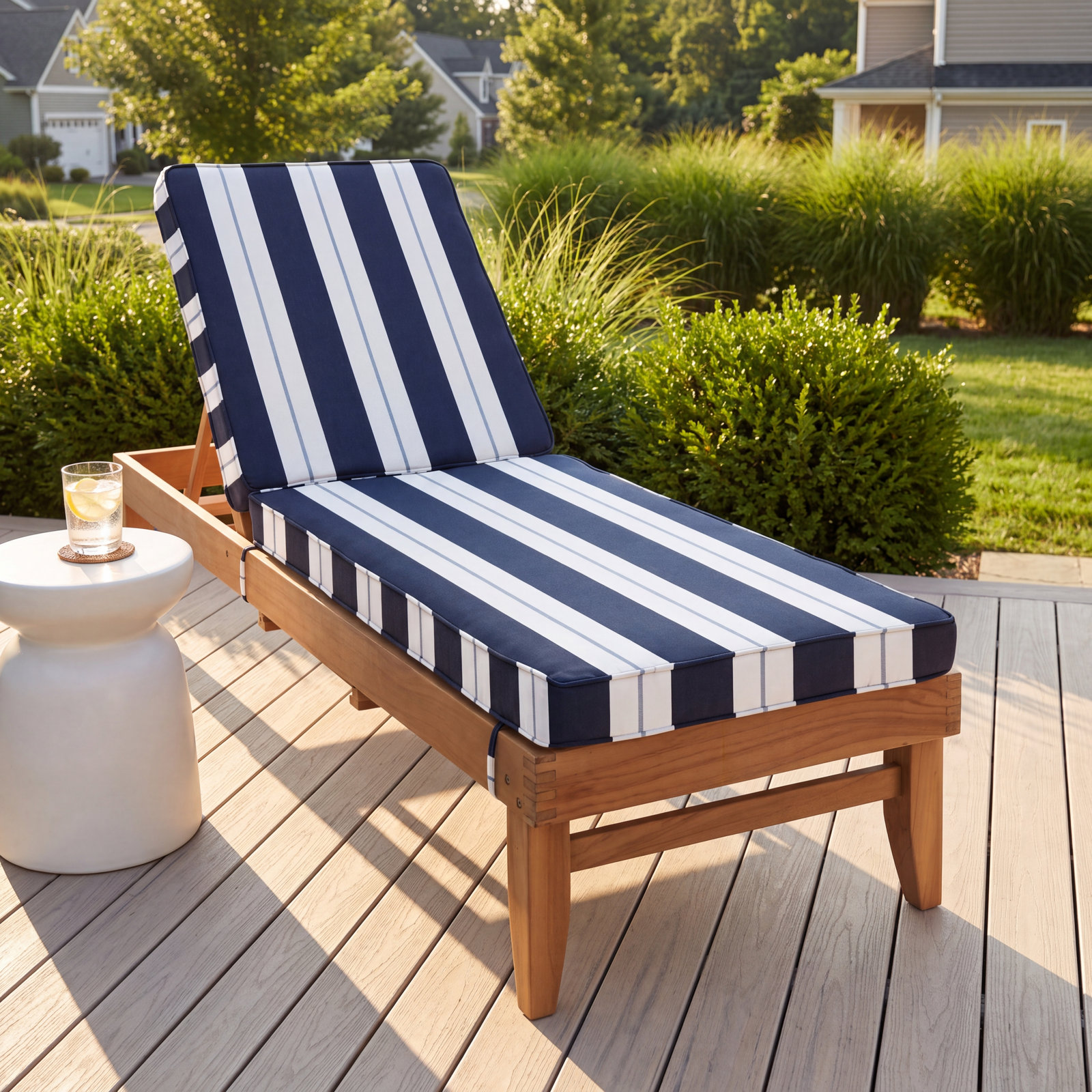 Deana Sunbrella® Seat and Back Cushion, 21'' W x 78'' D, Navy Stripe Sunbrella®