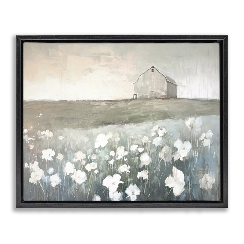 "Peaceful Floral Pasture", art mural encadré par Ramona Murdock, H 24 po x l 30 po, Cadre flottant noir de jais