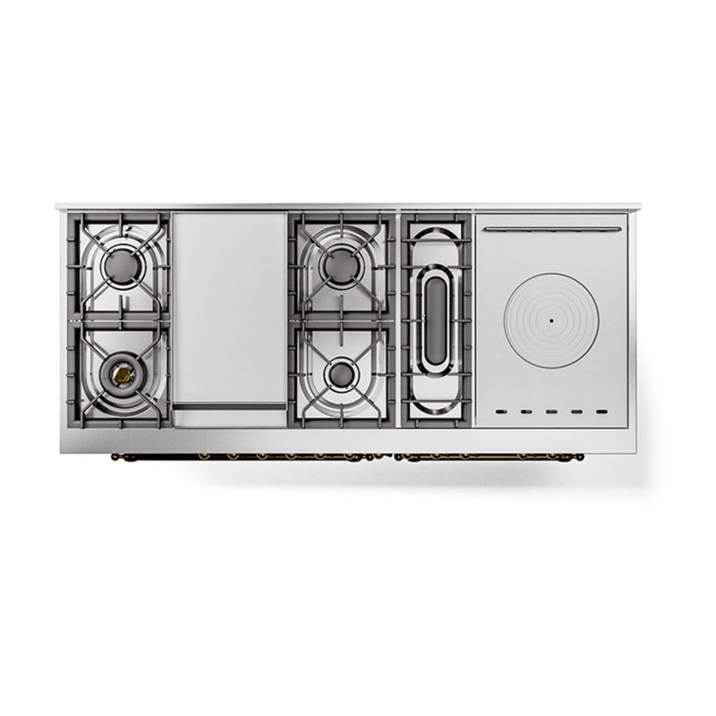 ILVE Nostalgie II Noblesse 60 in Dual Fuel Range 7 Burner, Griddle, Frenchtop, Antique White/Burnished, Natural Gas