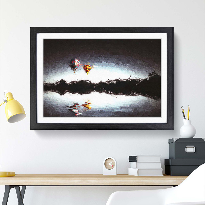 Hot Air Balloons Above a Lake in Abstract - Framed Print, Black Framed, 36cm H x 48cm W x 2cm D