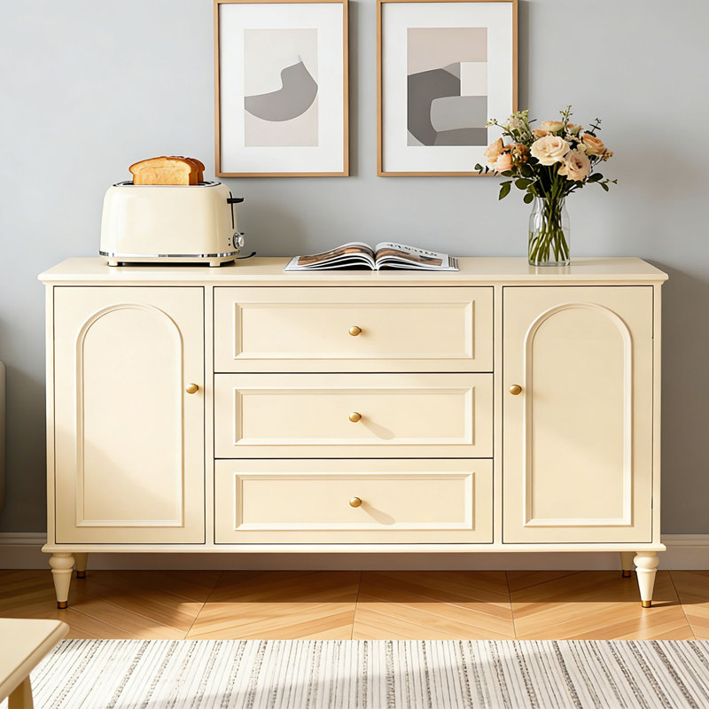 Buffet de rangement de style français de couleur crème, H 35,43 po x l 66,92 po x P 15,74 po