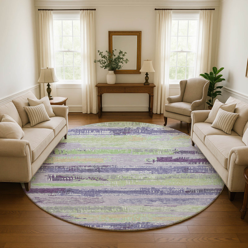 Premium Machine Washable Slesnick AMF1665 Stripes Rug, Round 8'