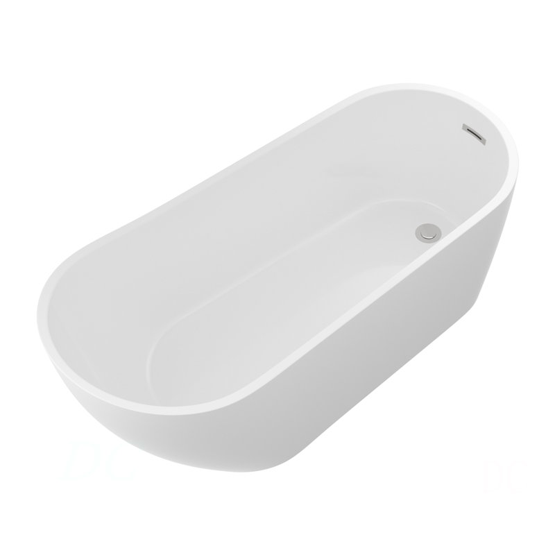 67" Acrylic Freestanding Bathtub Contemporary Soaking White Tub With Chrome Overflow And Drain