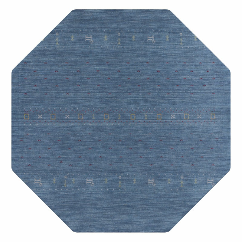 Tapis écologiques en laine nouée à la main St Catherine - octogone, bleu, design moderne contemporain, tapis antidérapants faits à la main et épais pour salon, chambre à coucher