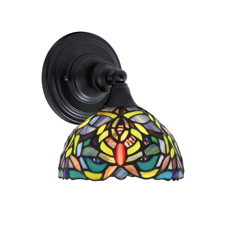 Wall Sconce With 7" Kaleidoscope Art Glass, Matte Black