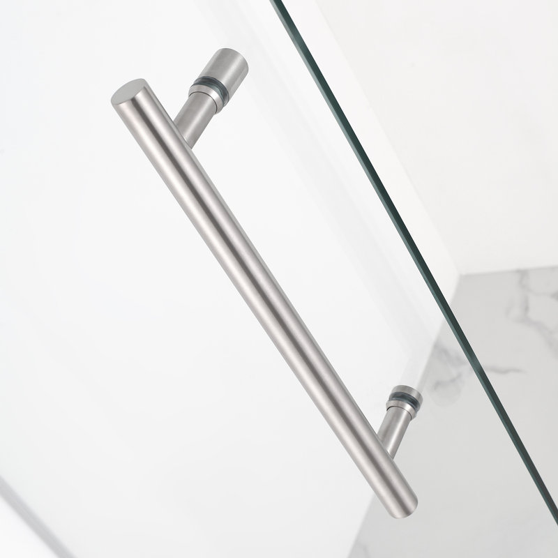 Belmore GS 64" x 72"Hinged Frameless Shower Door, Stainless Steel, Frosted