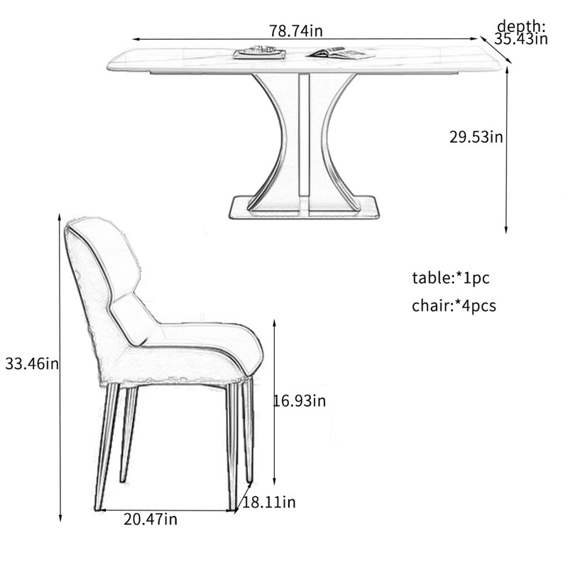 Durable Rock Slab Dining Table Sets., 29.53"H x 78.74"L x 35.43"W