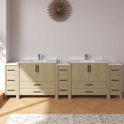 108'' Freestanding Double Bathroom Vanity Sets With White Granite Top