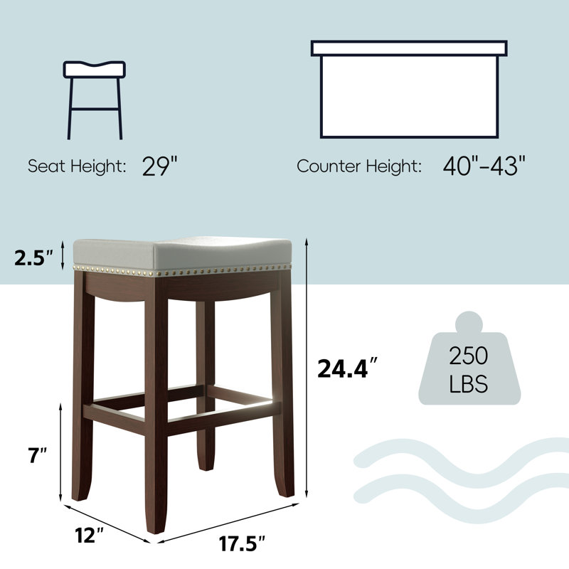 Upholstered Stool With Solid Wood Frame (Set of 2), Brown, Counter Stool (24” Seat Height)