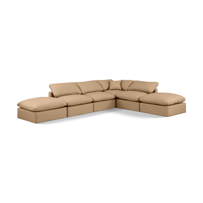 Itala Upholstered L-Shaped Sectional Reversible, Tan Vegan Leather
