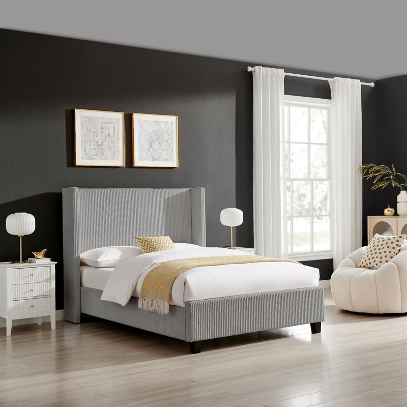 Upholstered Bed, Double (158 x 206 cm), Grey