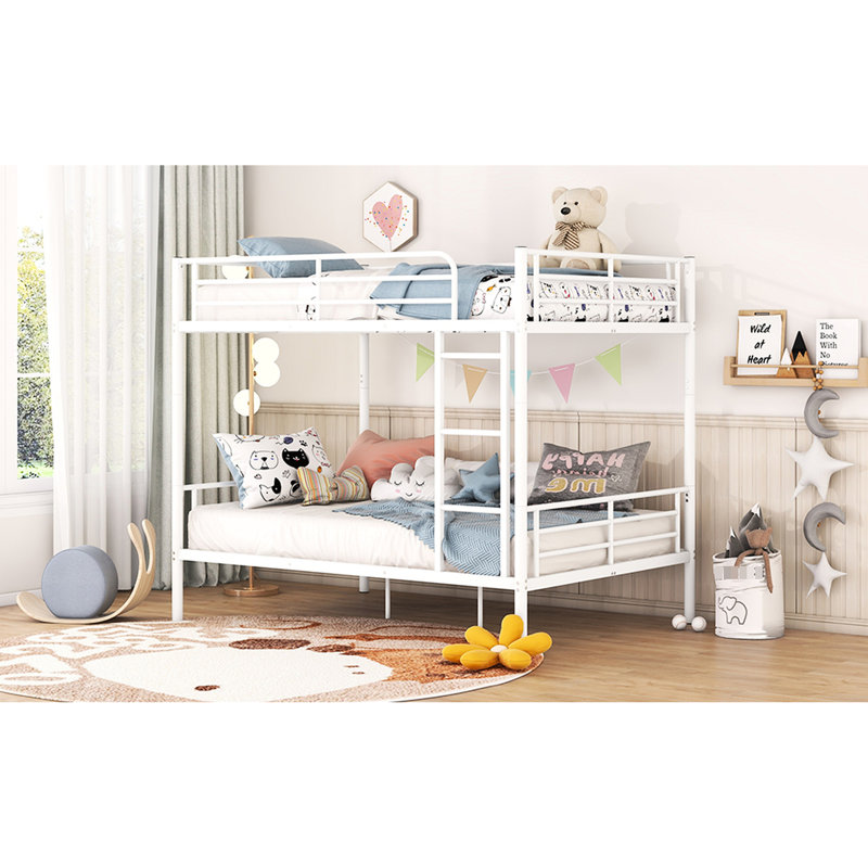 Lit double superposé au-dessus de fer, blanc - conception accrocheuse, support solide, lit facile à installer dans un espace compact et élégant, adapté aux familles en pleine croissance