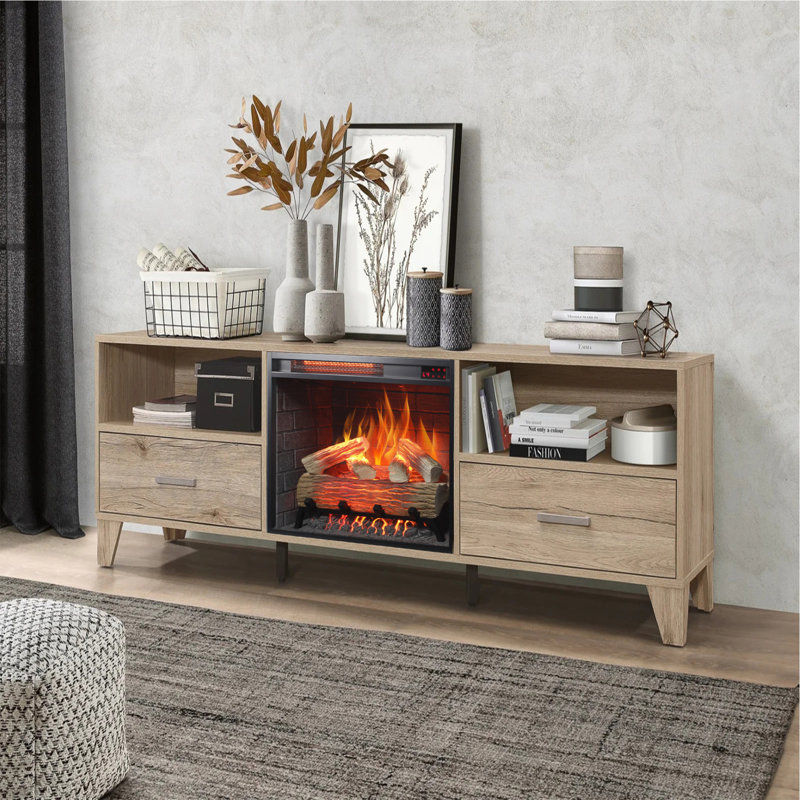 23" Infrared Electric Fireplace Insert with Log Set, Realistic Flame & Remote Timer