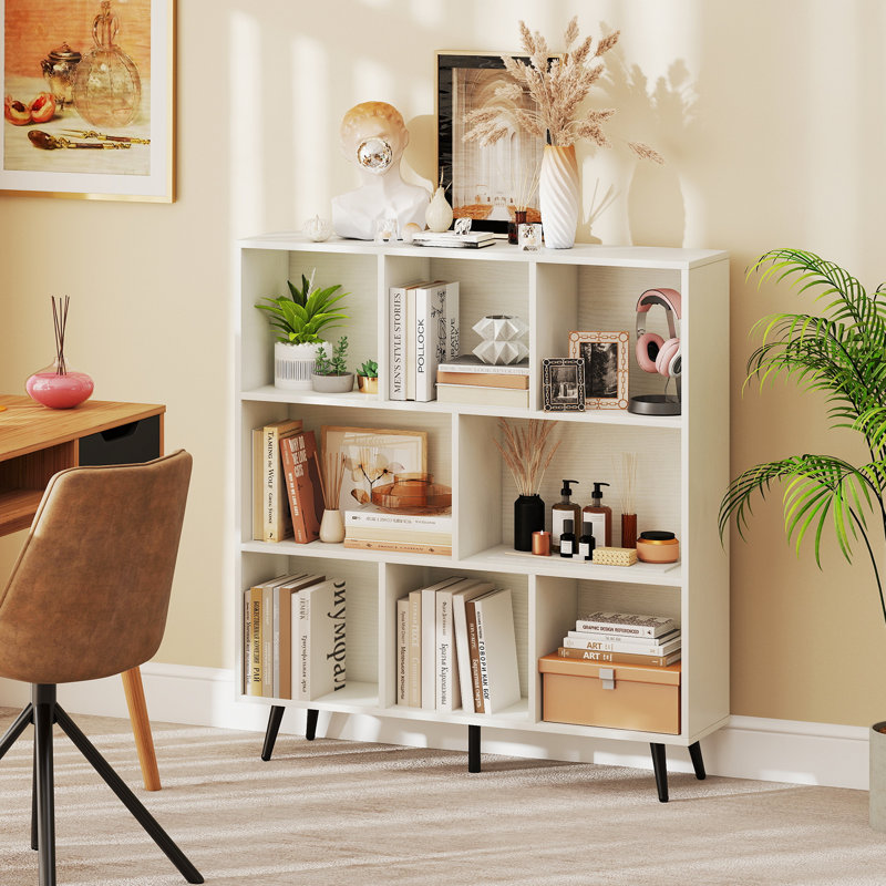 8 Cube Bookcase 3-Tier Modern Storage Organizer w/ 5 Metal Legs Bookshelves