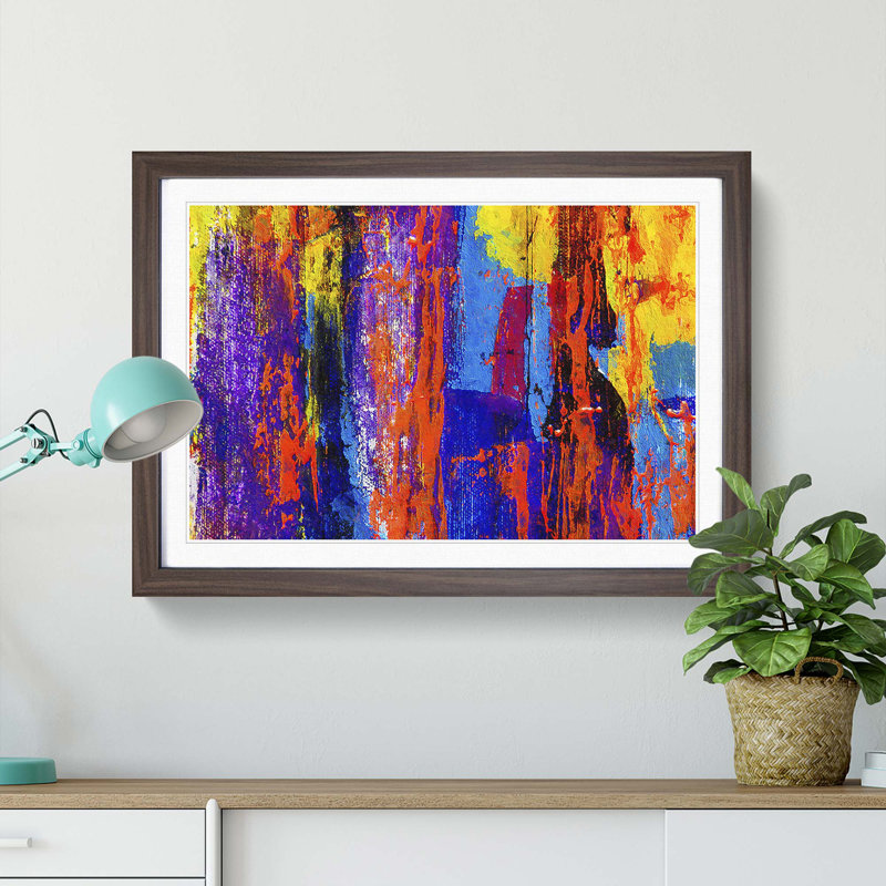 Abstract Vol.475 by S.Johnson - Single Picture Frame Painting, Walnut Framed, 24cm H x 33cm W x 2cm D