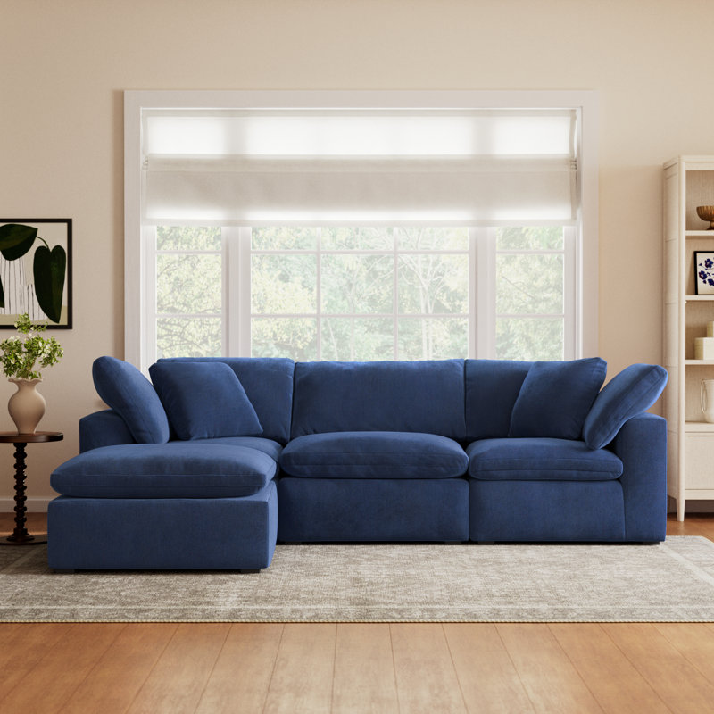 Calana Modular Sectional, Navy, 4 Piece (2 Corner, 1 Armless, 1 Ottoman)
