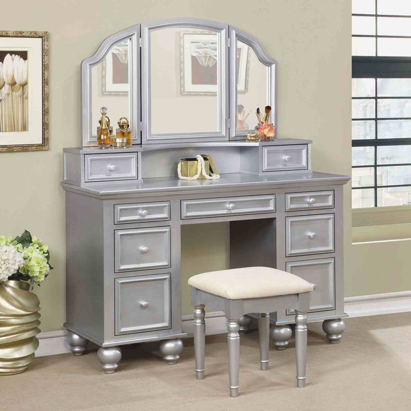 Meuble-lavabo de style transitionnel avec ensemble de tabouret et poignées de rangement