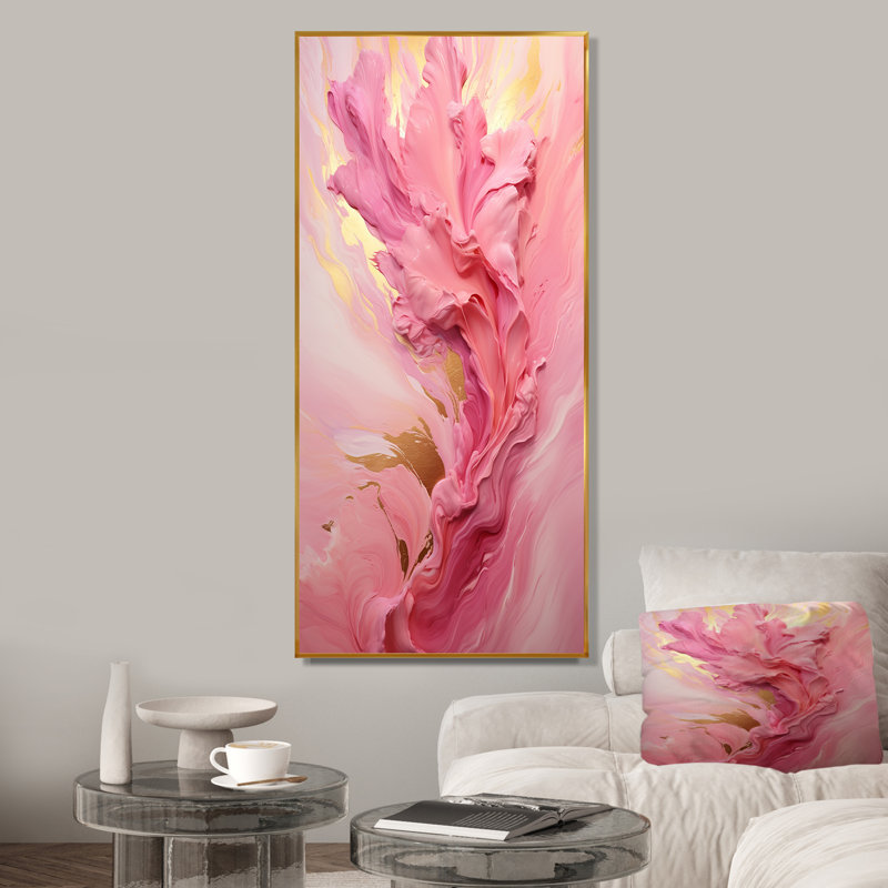 Rose radieux, crépuscule rêve II, Cadre flottant doré, H 60 po x l 28 po x P 1,5 po