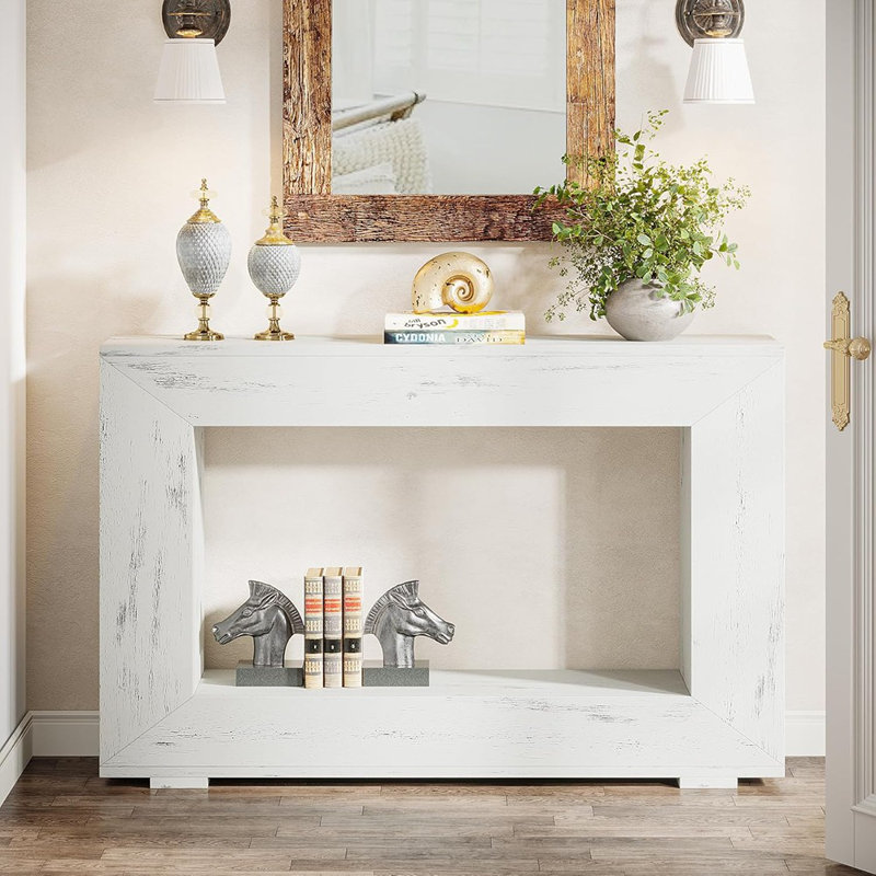 Console industrielle avec tablette de rangement, blanc