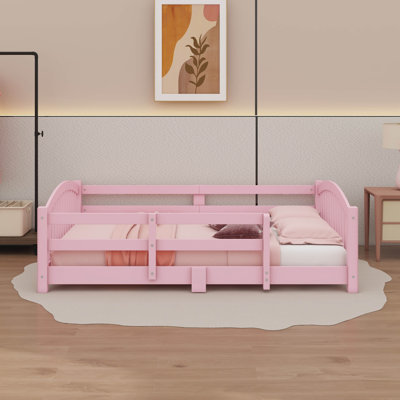 Lit de plancher avec lattes et barrières de sécurité, cadre de lit en bois Montessori sans porte