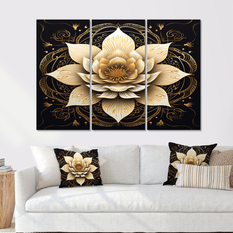 Teagin - lot d'art mural lotus, H 28 po x l 36 po x P 1 po, Toile tendue