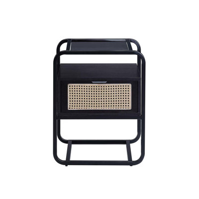 Metal Frame Side Table With Tempered Glass And Storage Preferred Modern Simple Style Nightstand Black Top