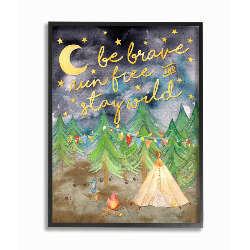 «Be Brave Camping Giclee», art textuel avec lettres, H 14 po x l 11 po x P 1,5 po