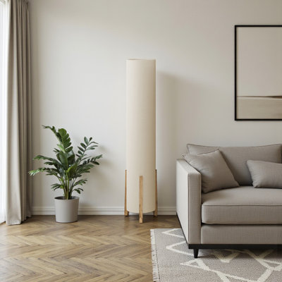 Lampe sur pied H 50 po Miela, aspect bois brun et abat-jour ivoire / crème