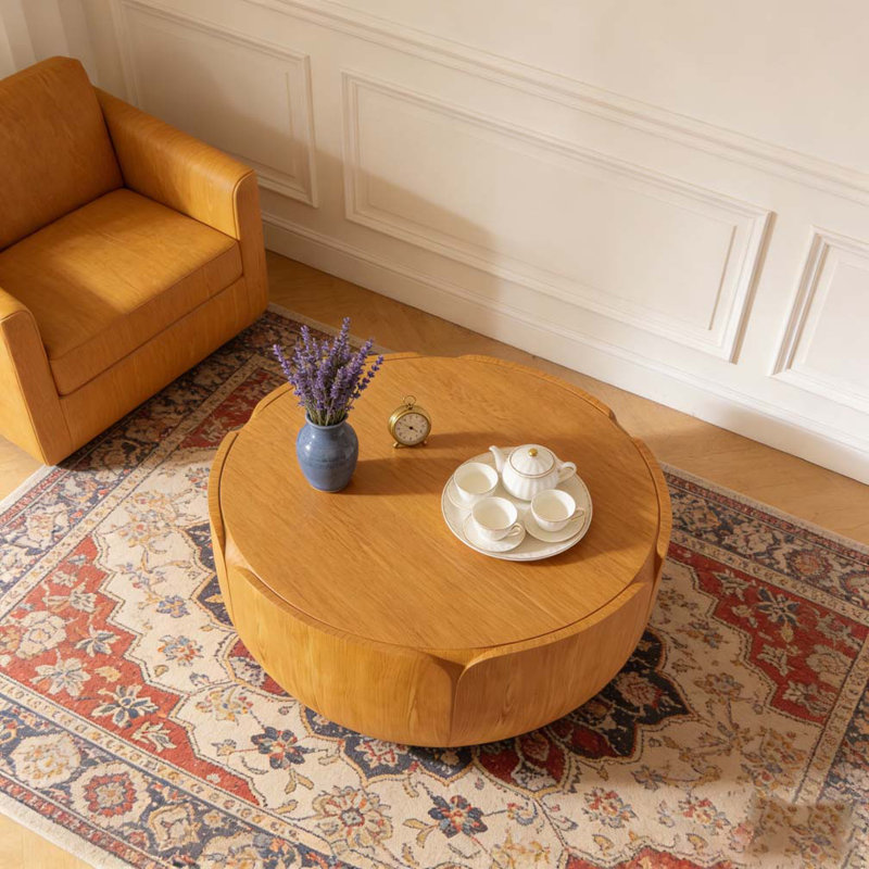 Table basse d'intérieur ronde 35,63 ", table basse centrale à grain de bois moderne, robuste MGO (oxyde de magnésium) imperméable, table sans assemblage pour patio, jardin, cour arrière, salon