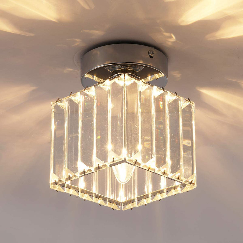 Zakiel Zakieltal 1-Light Modern Luxury Crystal Square Semi Flush Mount Ceiling Light, Chrome