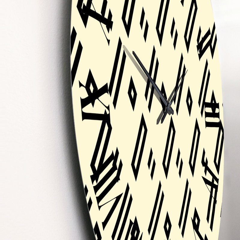 Beige noir diagonale géométrique - horloge murale à motifs, Moyenne