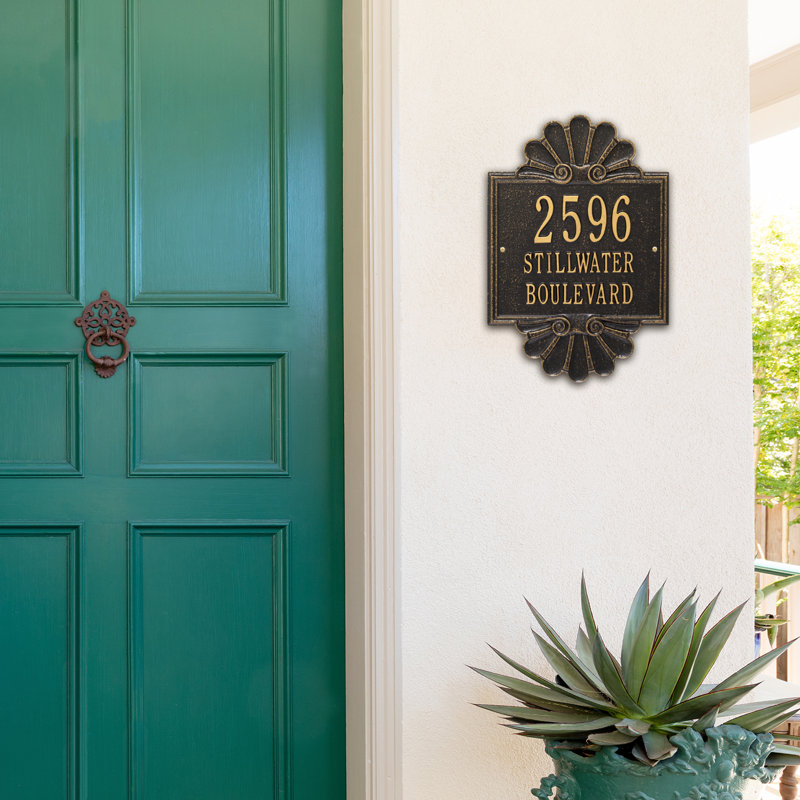 Signature Series 3-Line Wall Address Plaque, Black, Gold, Yes